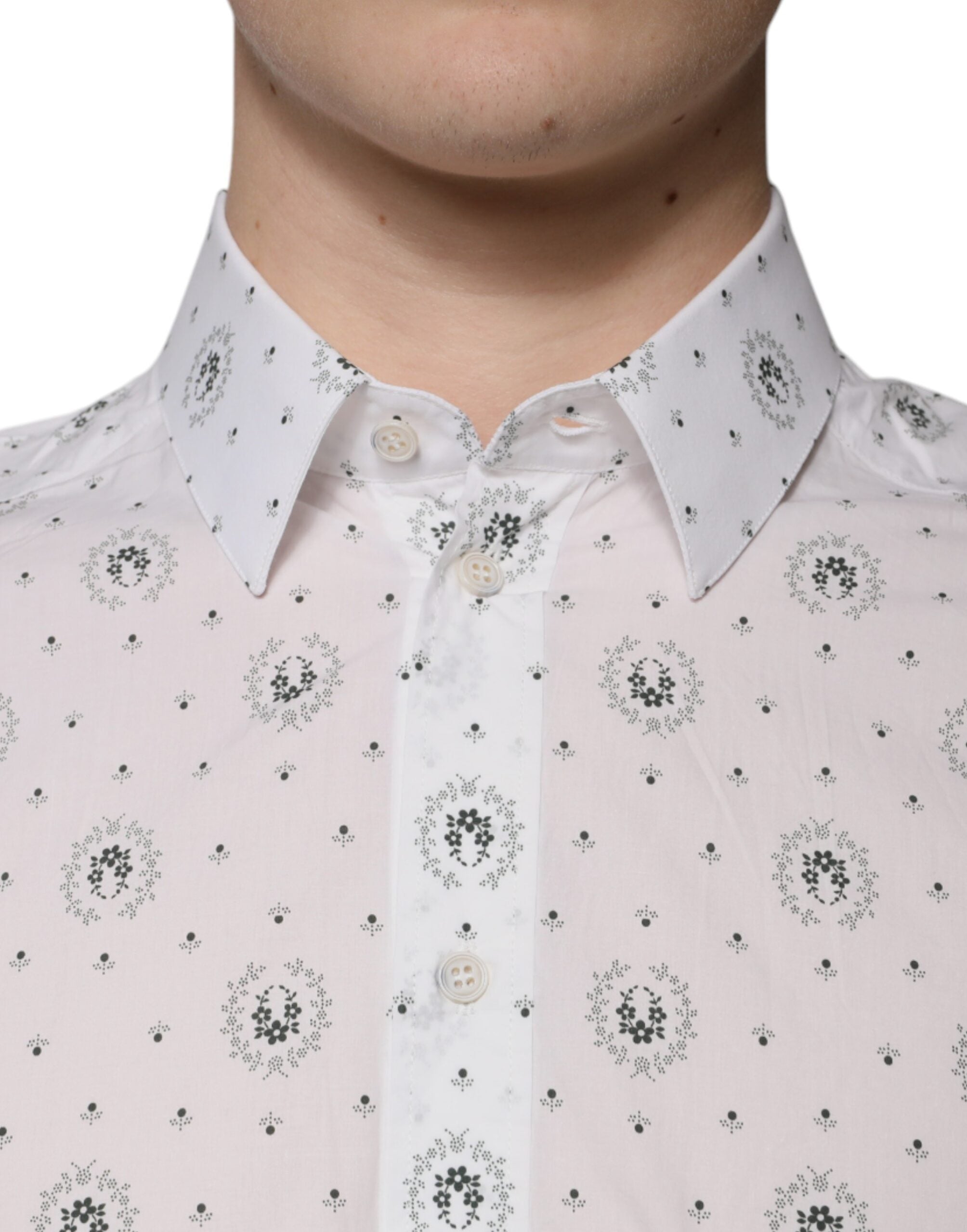 Dolce & Gabbana white printed slim fit cotton shirt for men